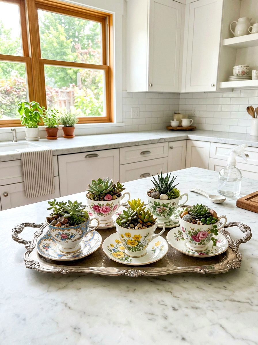 Teacup Succident Garden - 25 Spring Upcycled Decor Ideas