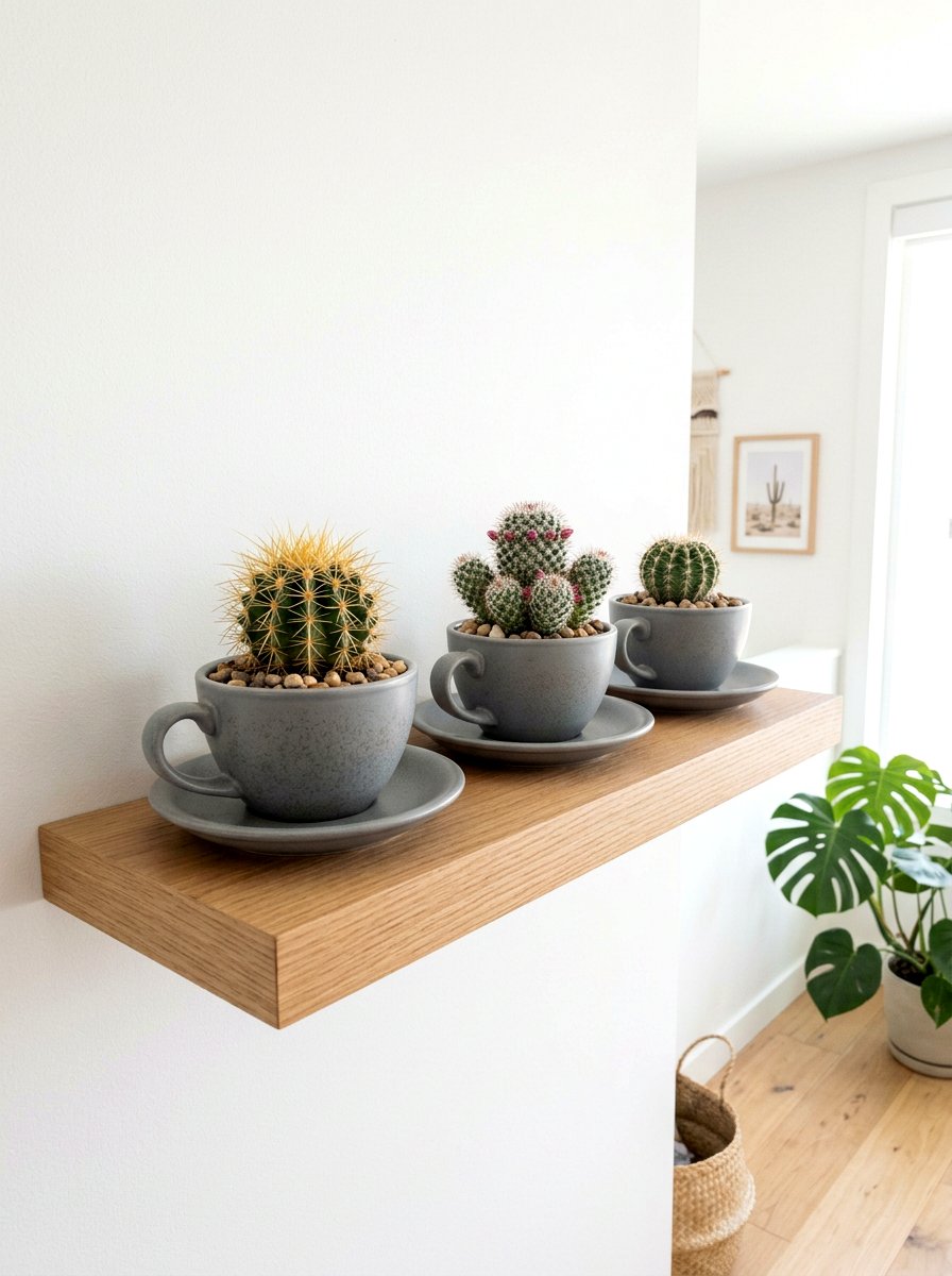 Teacup cactus arrangement indoor - 25 Spring Teacup Planter Ideas