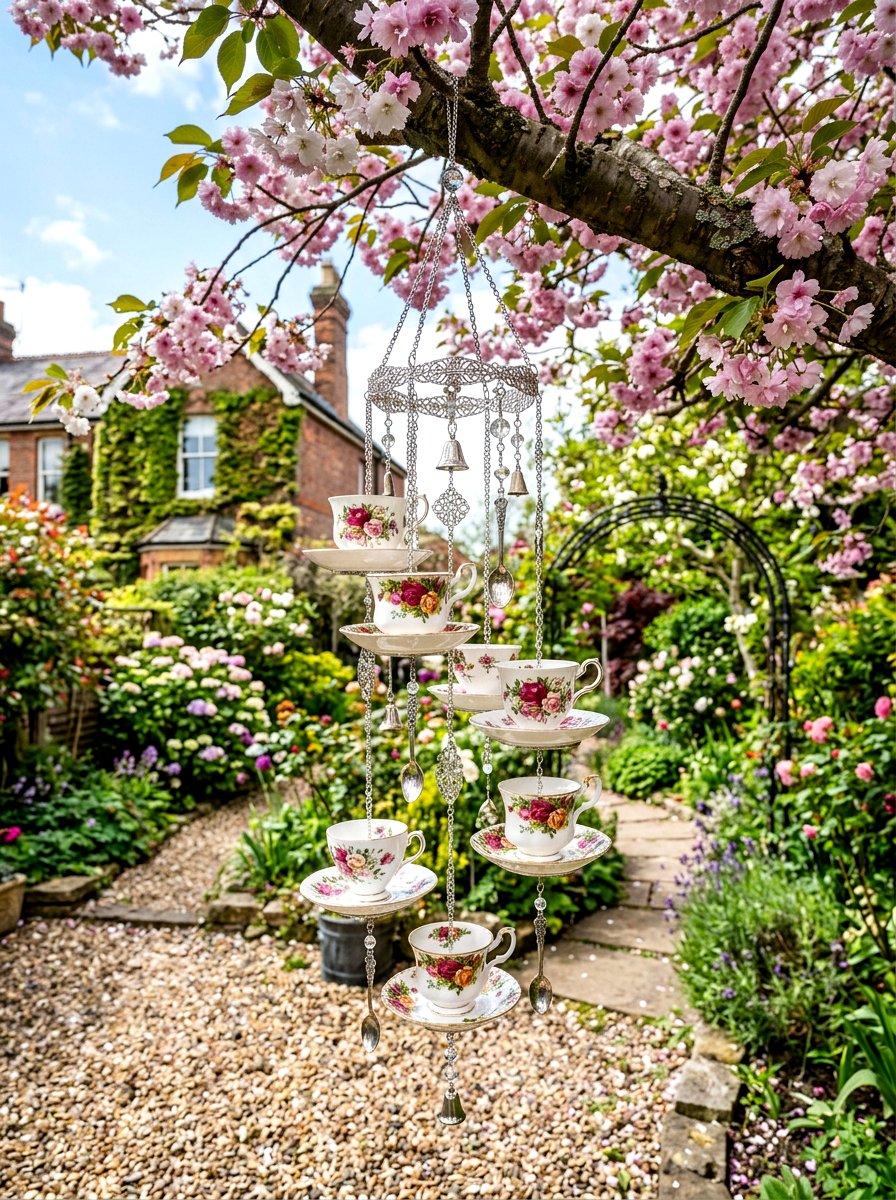 Teacup wind chime - 25 Spring DIY Wind Chime Ideas