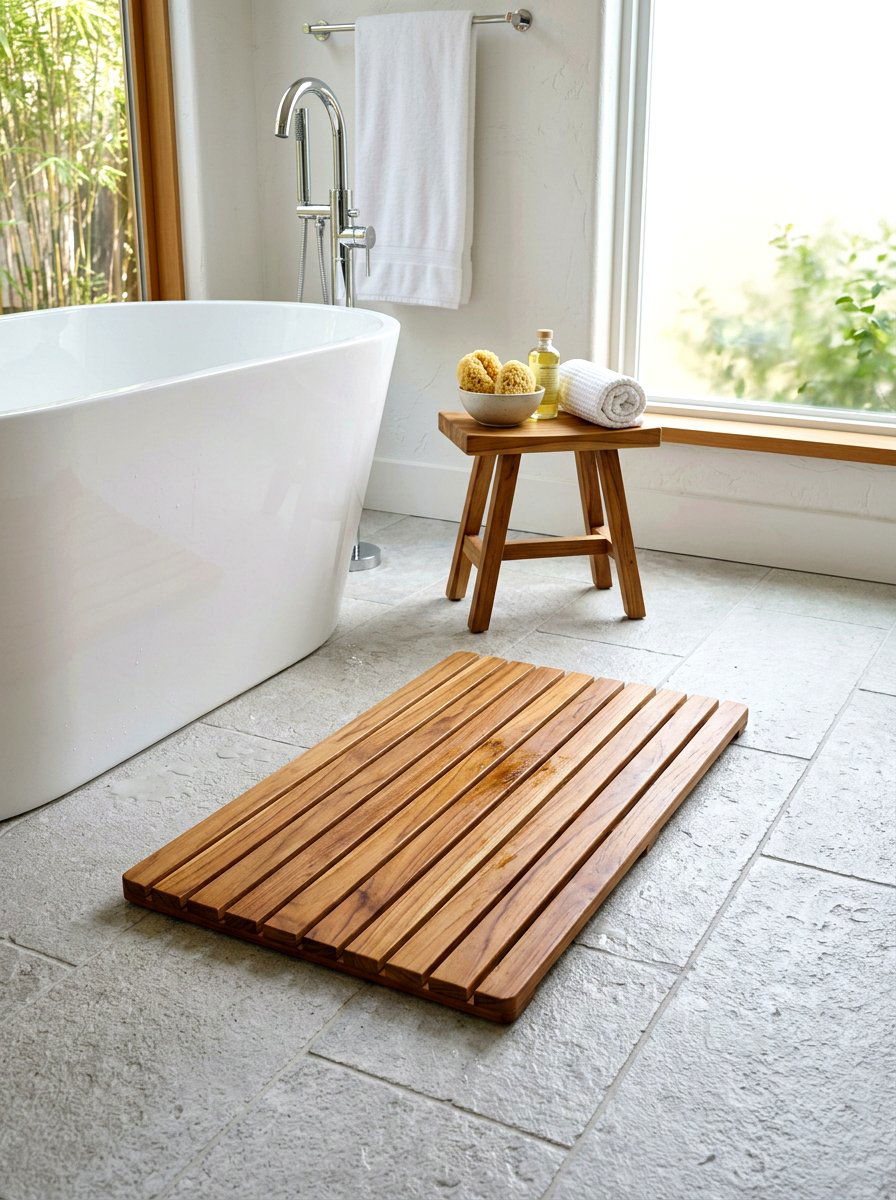 Teak Bath Mat - 25 Spring Spa Decor Ideas