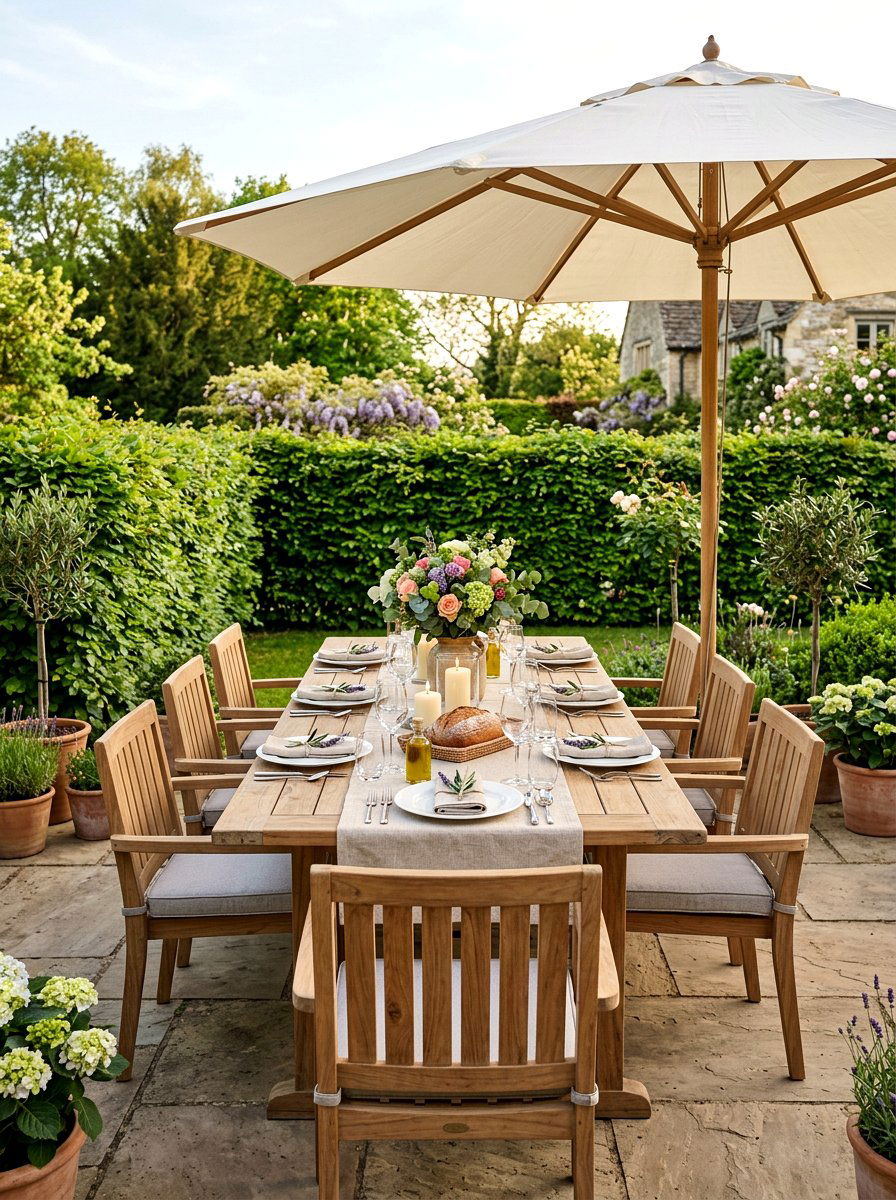 Teak Wood Dining Area - 25 Spring Backyard Seating Decor Ideas