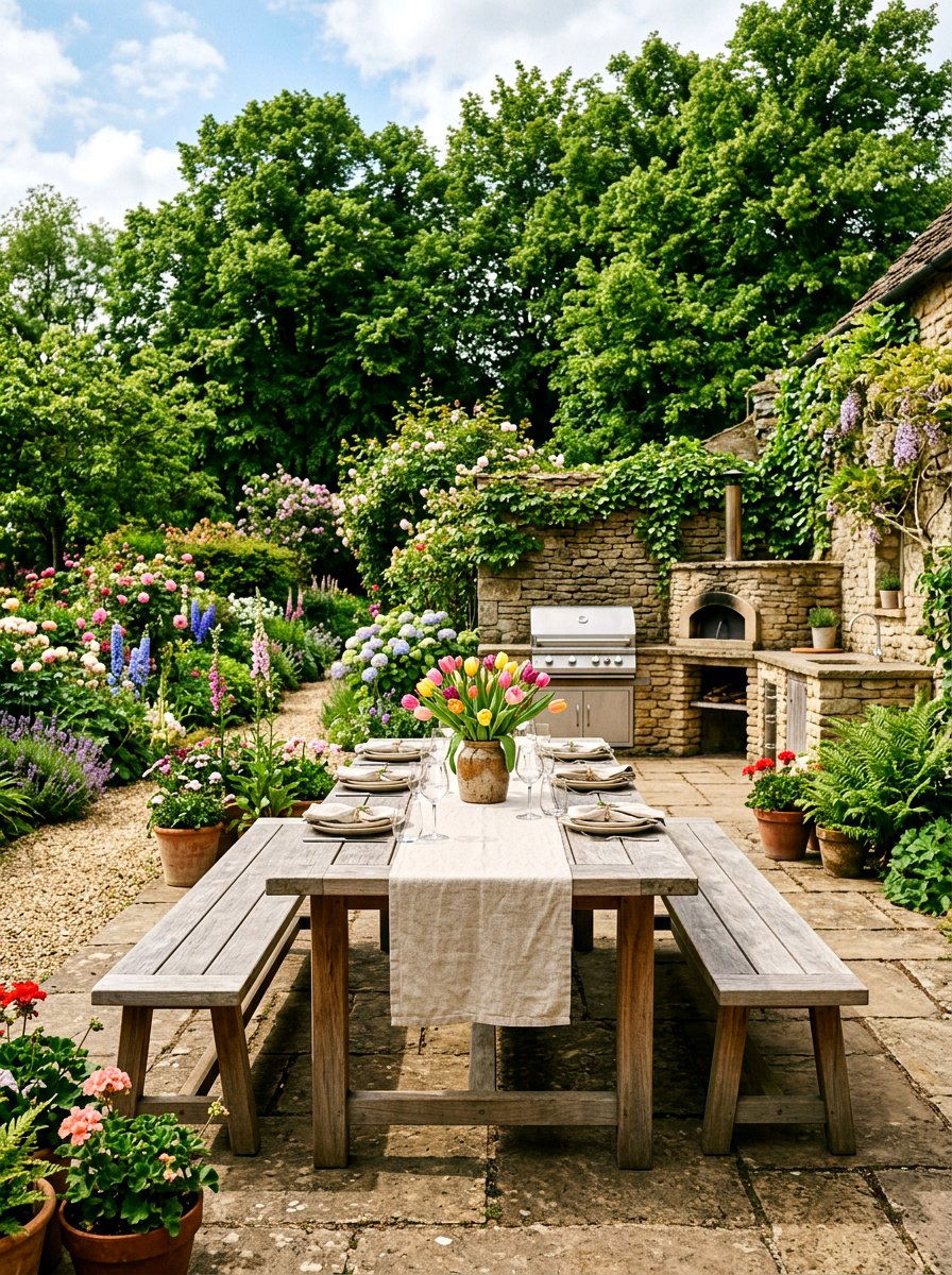 Teak dining table - 25 Spring Outdoor Kitchen Decor Ideas