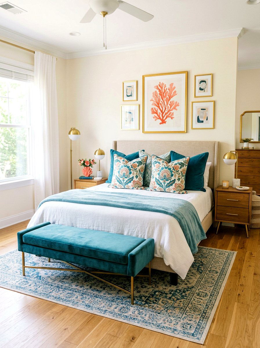 Teal Blue Floral Pillow - 25 Spring Bedroom Pillow Ideas