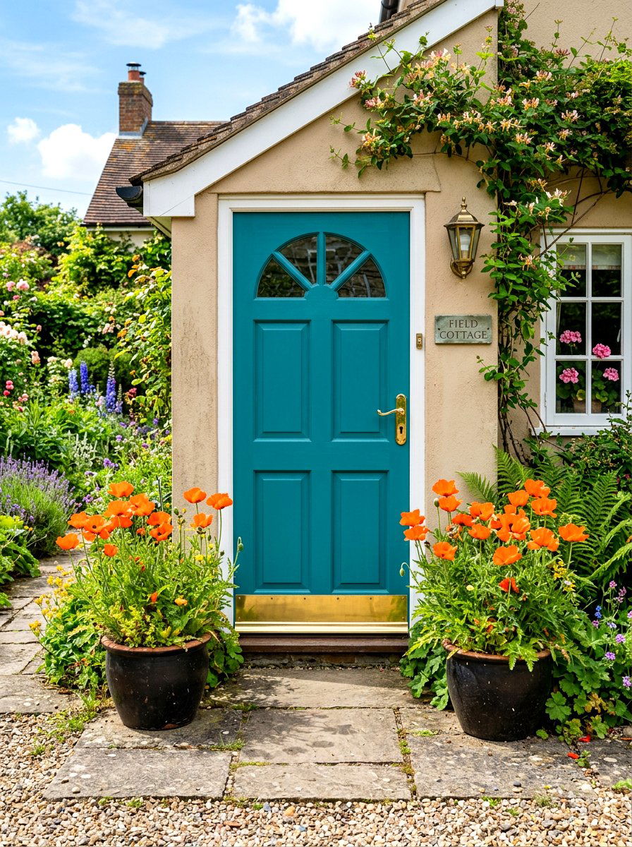Teal Cottage Door - 25 Spring Cottage Door Ideas