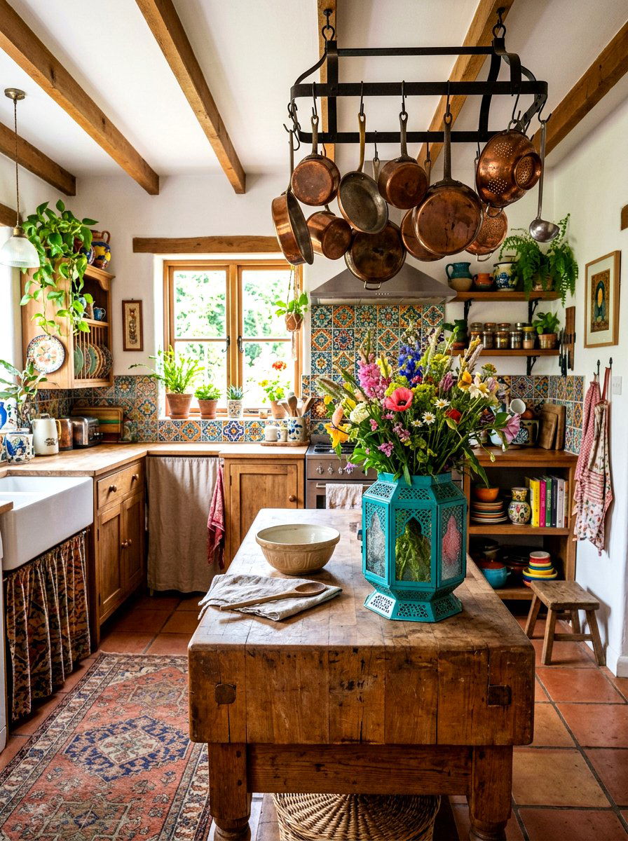 Teal Lantern With Wildflowers - 25 Spring Lantern Centerpiece Ideas