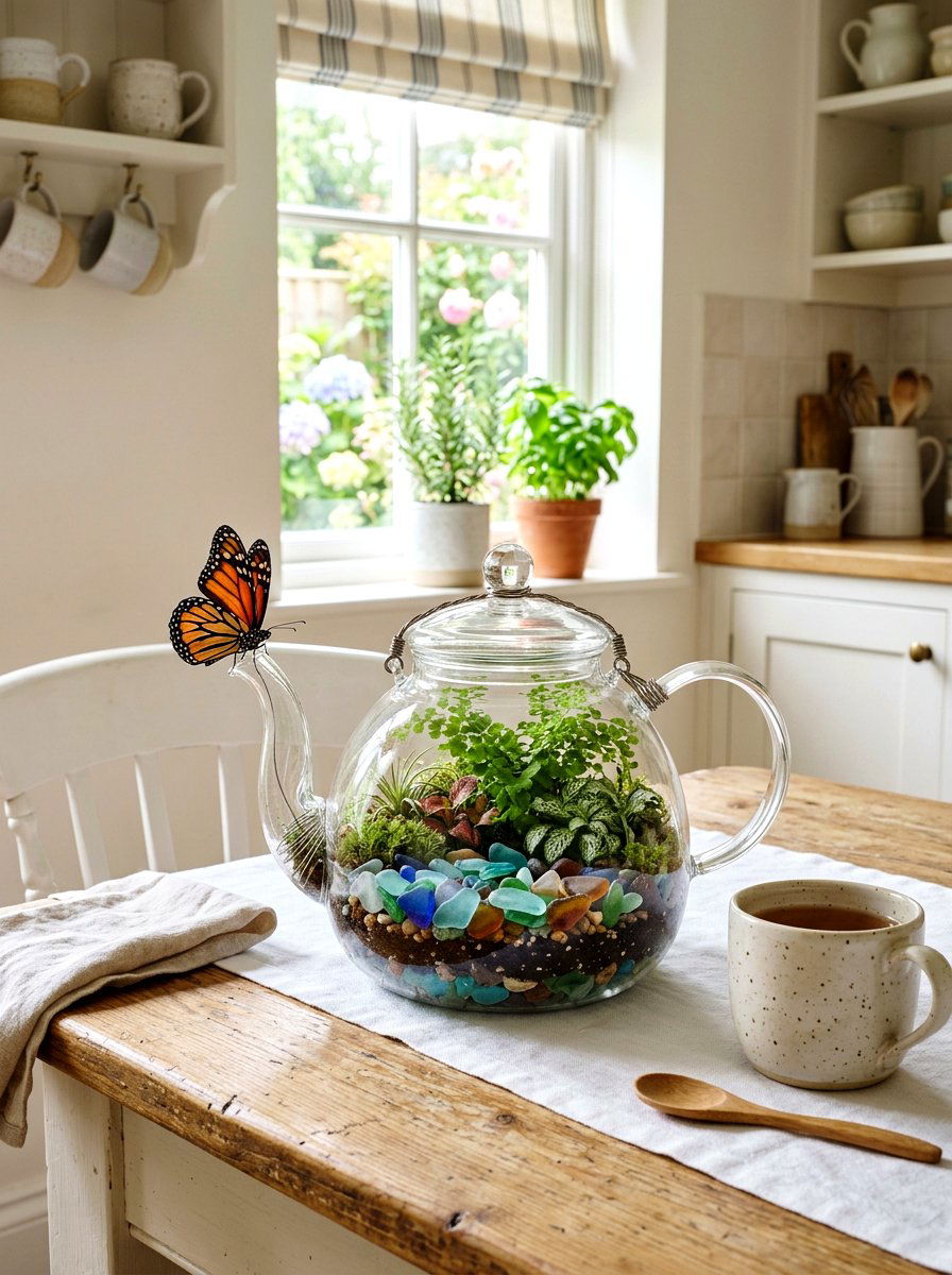 Teapot butterfly terrarium - 25 Spring Butterfly Terrarium Ideas
