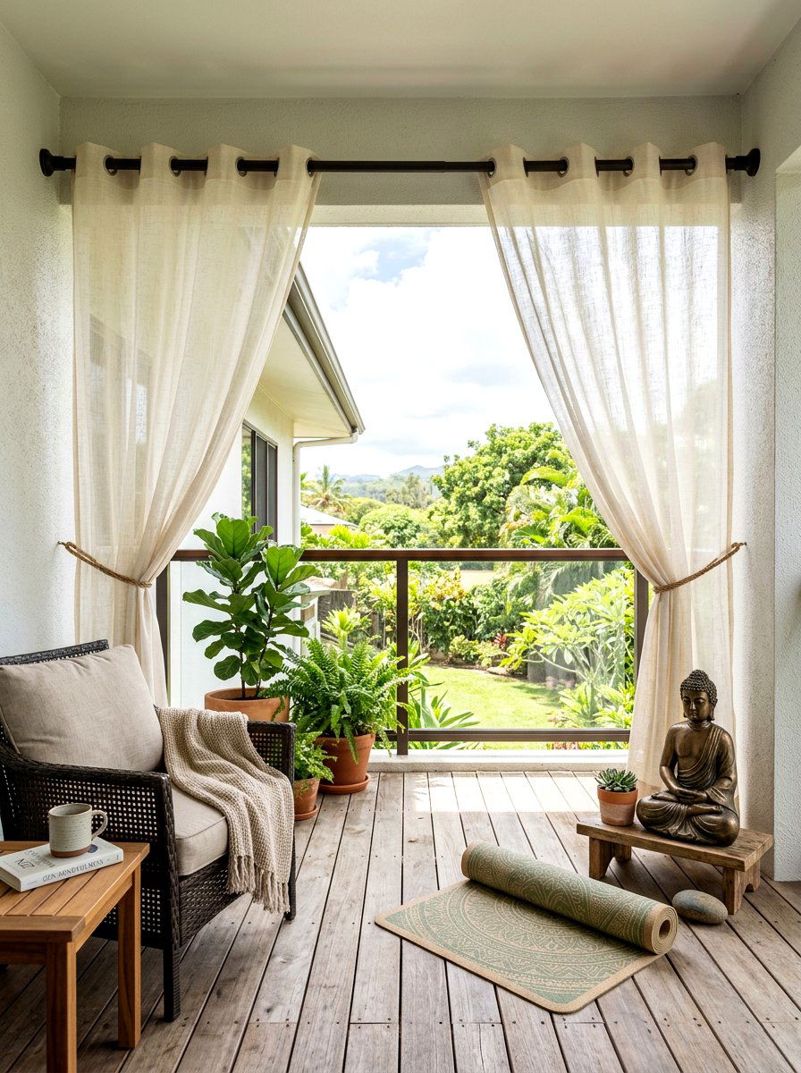 Tension rod curtains - 25 Spring Balcony Privacy Screen Ideas