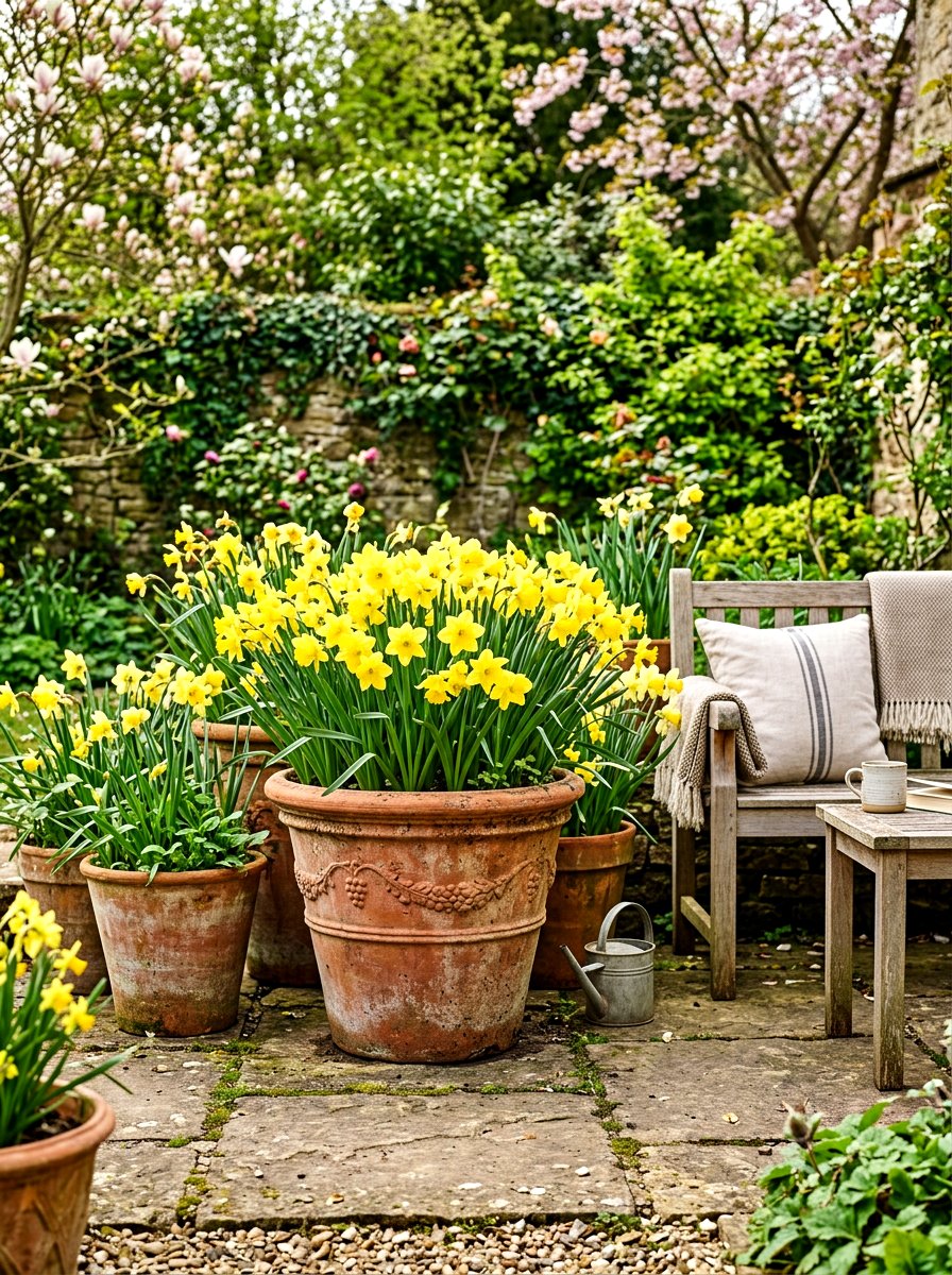 Terra Cotta Container - 25 Spring Daffodil Garden Ideas