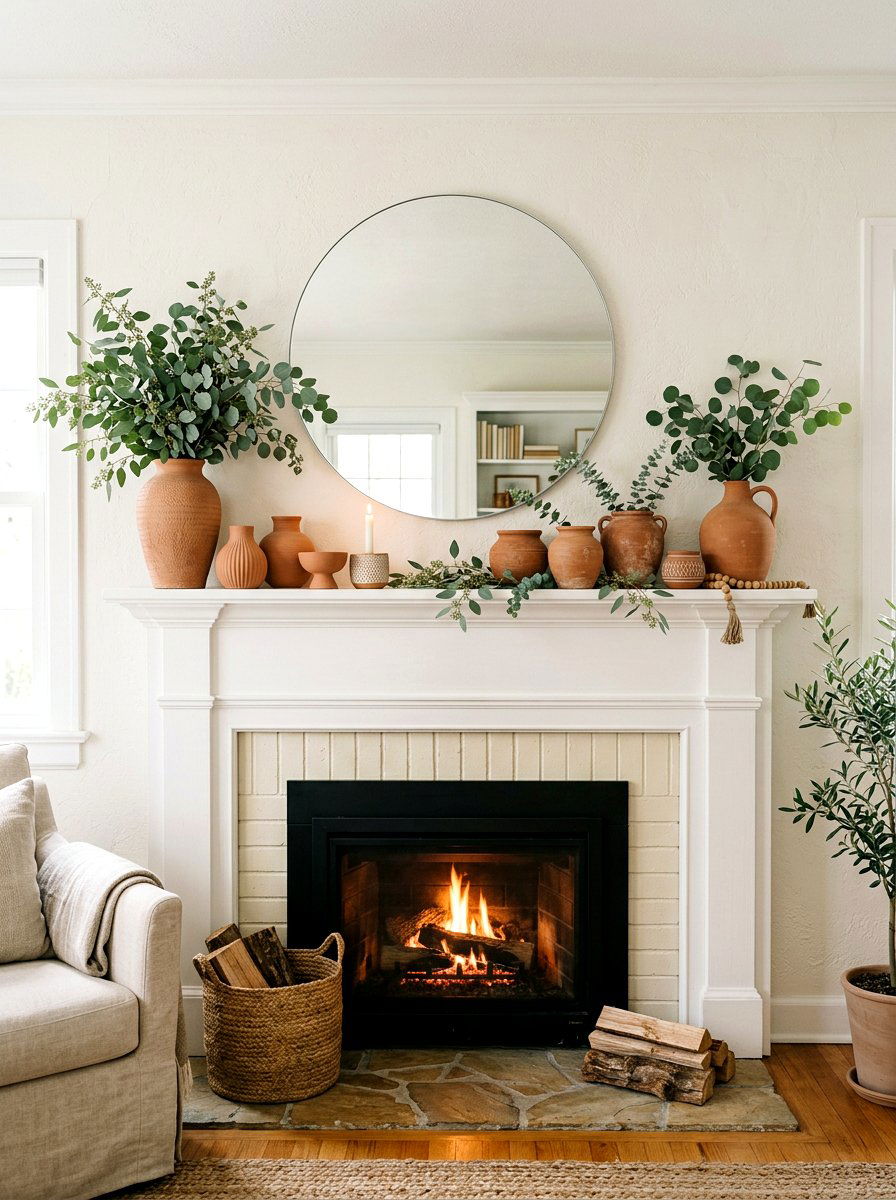 Terra Cotta Mantel Styling - 25 Spring Terra Cotta Decor Ideas