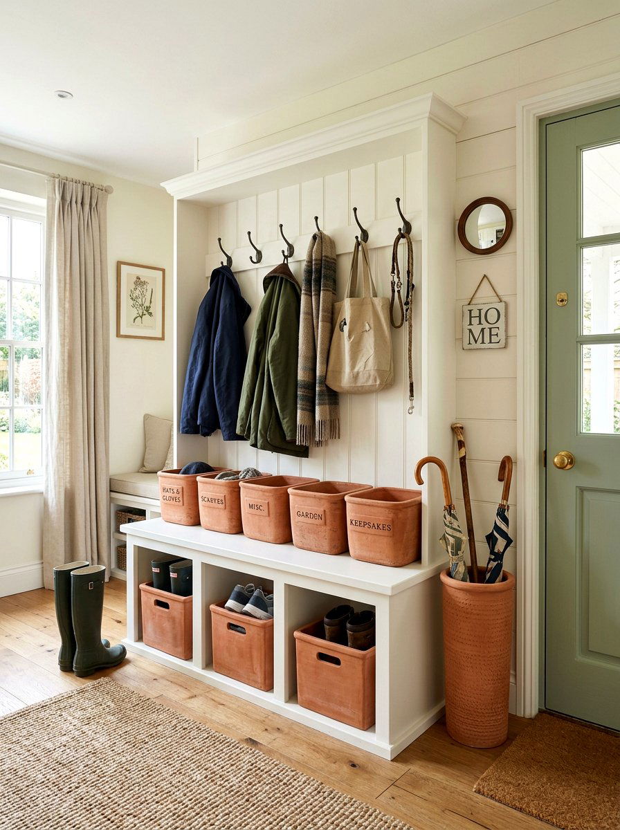 Terra Cotta Mudroom Organization - 25 Spring Terra Cotta Decor Ideas