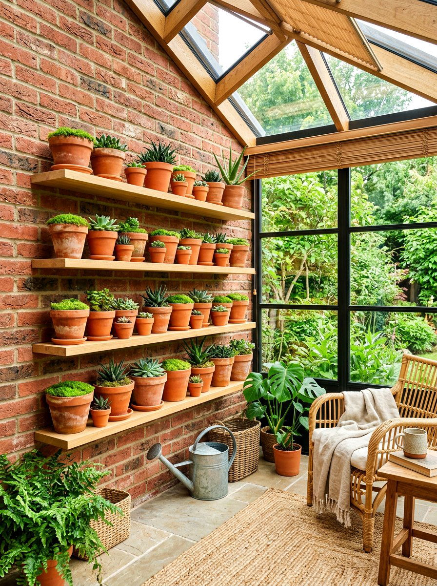 Terra Cotta Pot Arrangement - 25 Spring Floating Shelf Decor Ideas