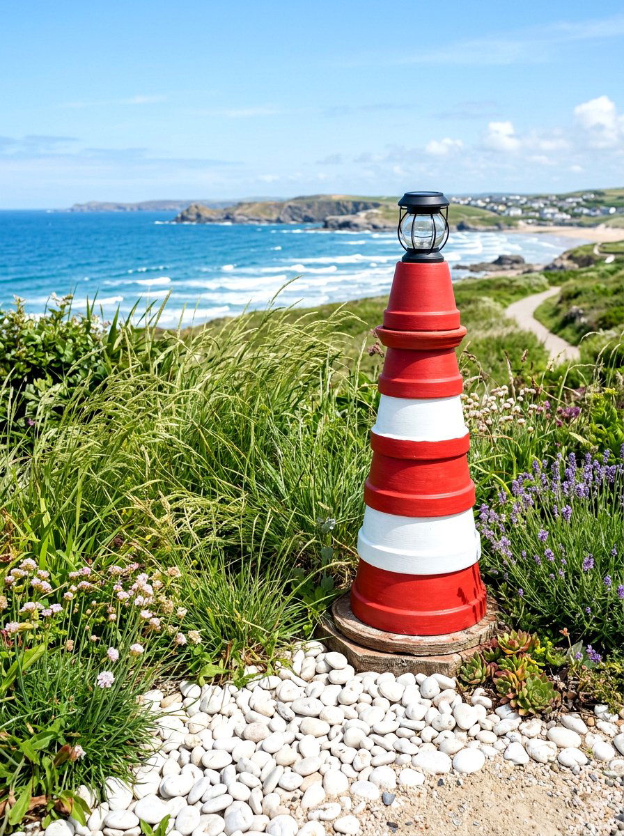Terra Cotta Pot Lighthouse - 25 Spring Garden Art Ideas