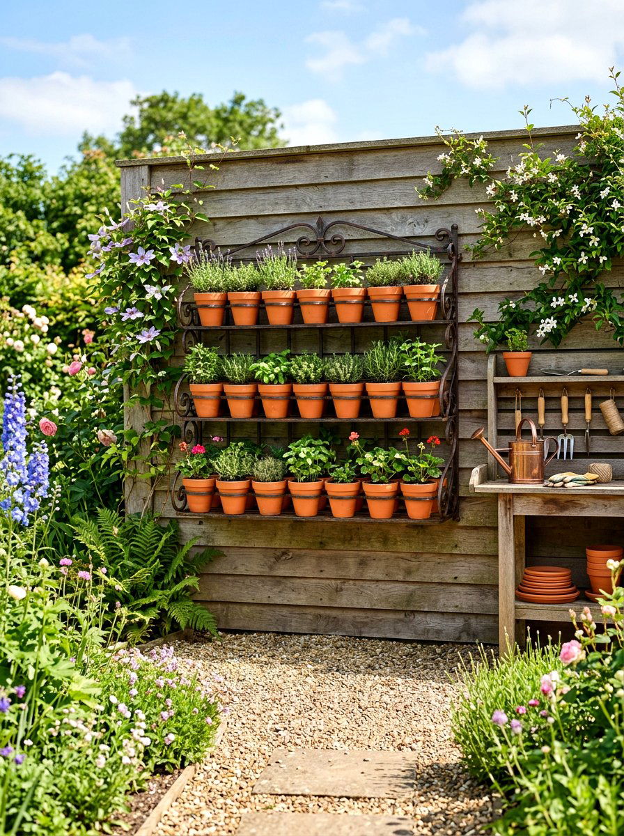 Terra Cotta Pot Rack - 25 Spring Outdoor Wall Decor Ideas