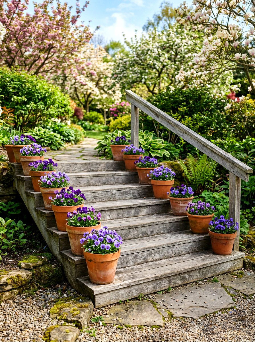 Terra cotta planters - 25 Spring Deck Staircase Decor Ideas