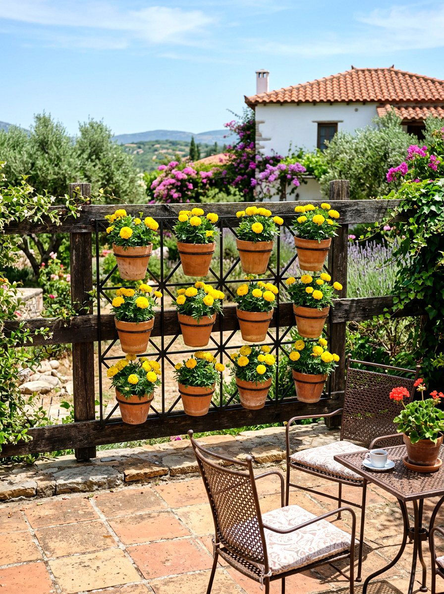 Terra cotta pot hanger - 25 Spring Garden Fence Decor Ideas