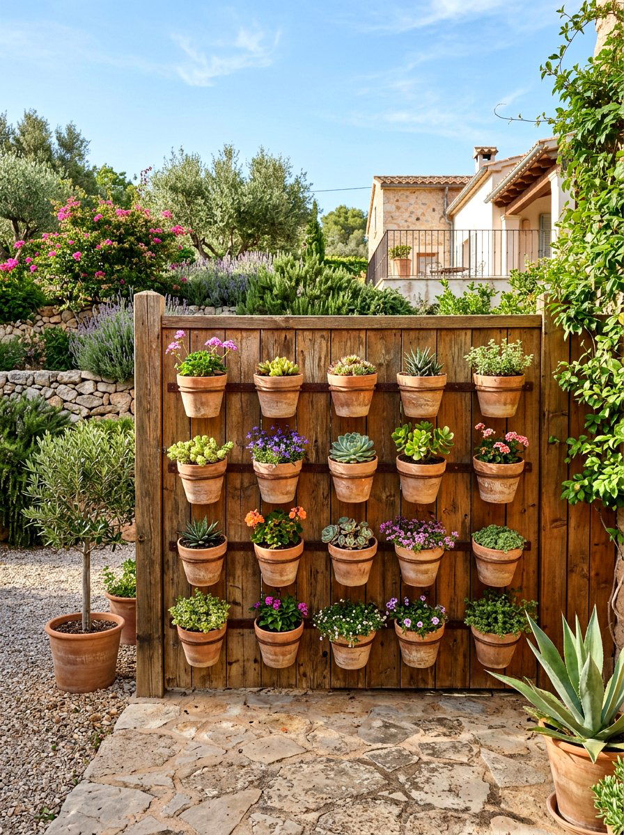Terra cotta pots - 25 Spring Fence Line Decor Ideas
