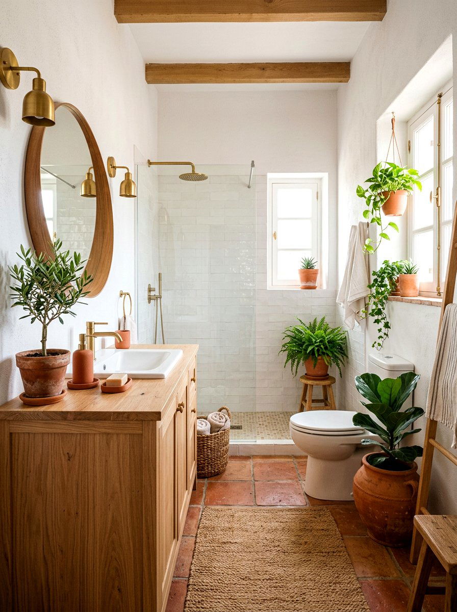 Terracotta Bathroom Accents - 25 Spring Bathroom Refresh Ideas