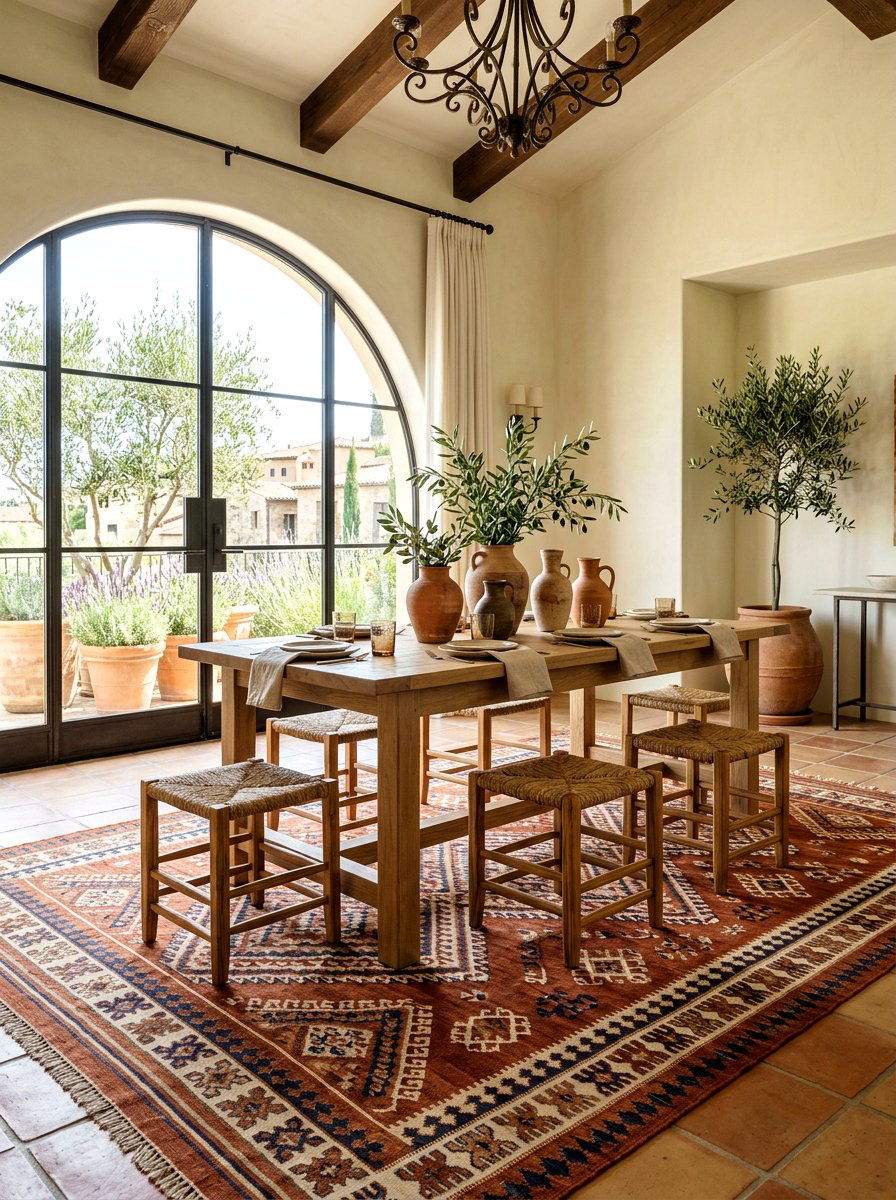 Terracotta Flatweave Rug - 25 Spring Dining Room Rug Ideas