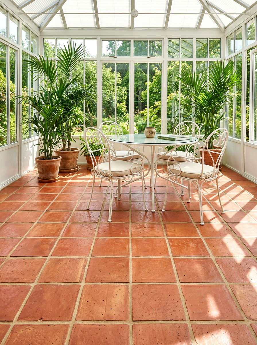 Terracotta Floor Tile - 25 Spring Conservatory Decor Ideas