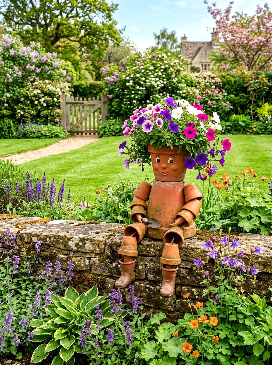 Terracotta Flower Pot Person - 25 Spring Clay Pot Craft Ideas