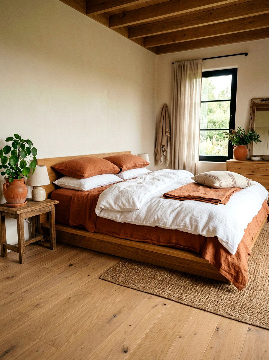 Terracotta Linen Sheets - 25 Spring Bedroom Linen Ideas