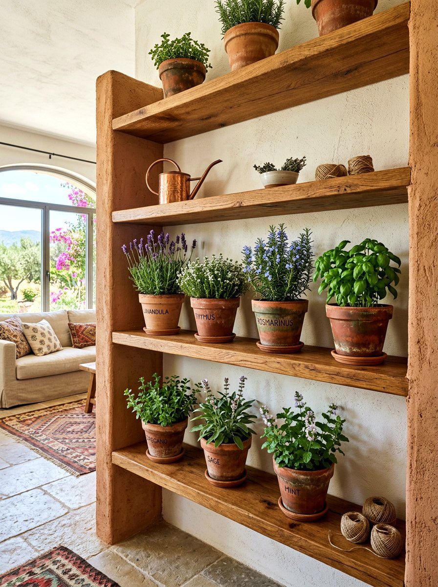 Terracotta Living Room Shelf - 25 Spring Living Room Shelf Ideas