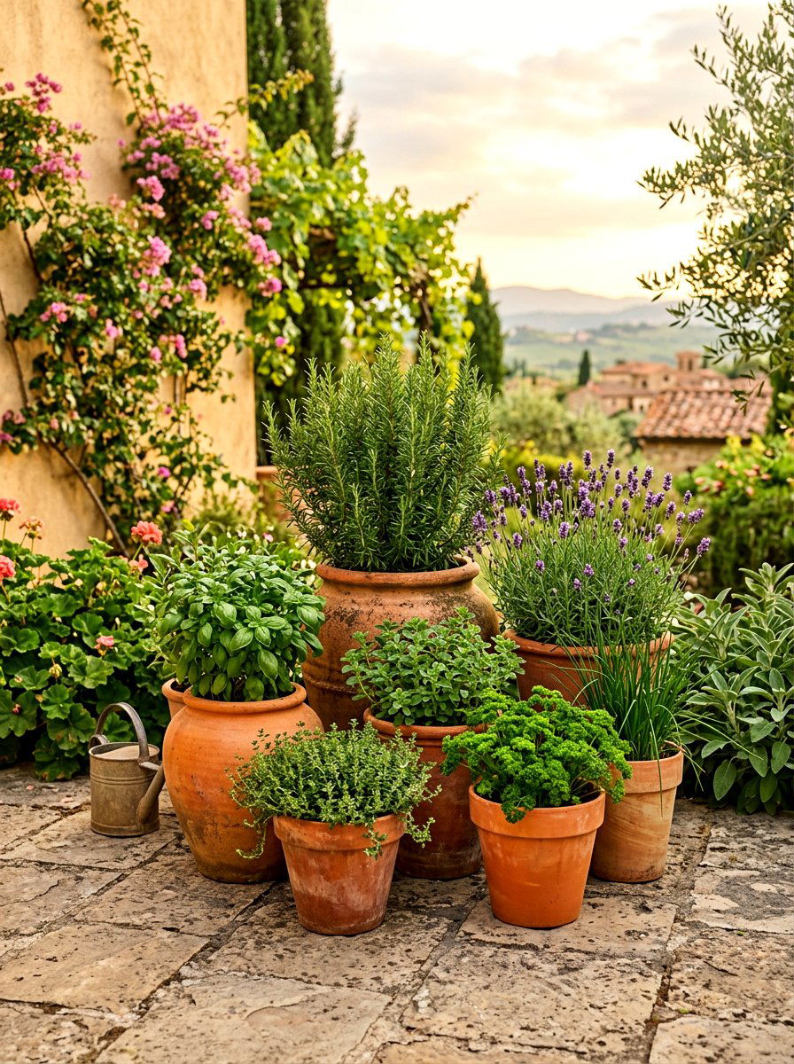 Terracotta Pot Cluster - 25 Spring Herb Garden Decor Ideas