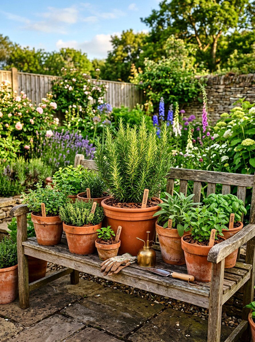 Terracotta Pot Herb Display - 25 Spring Herb Decor Ideas