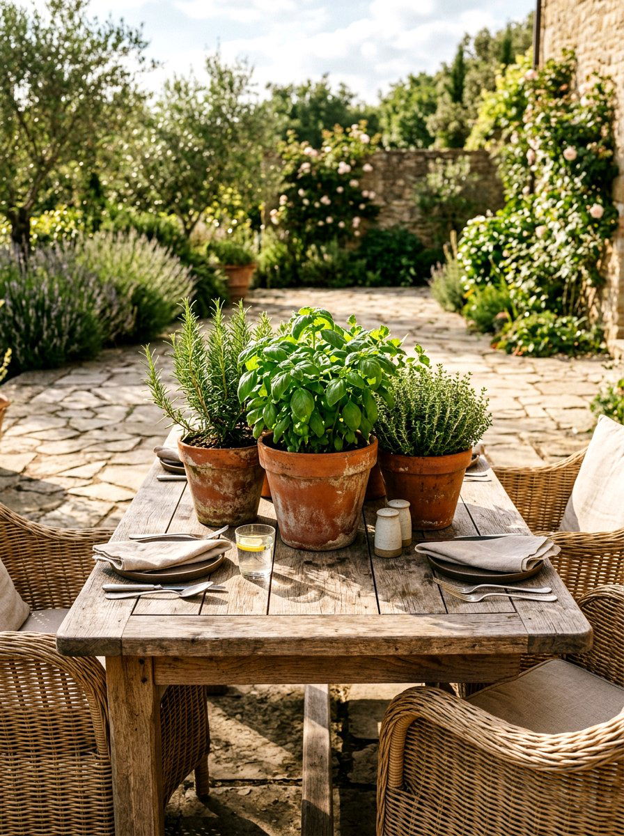 Terracotta Pot Herb Garden - 25 Spring Patio Table Centerpiece Ideas
