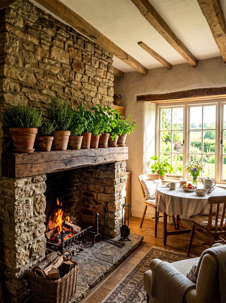 Terracotta Pot Mantel - 25 Spring Stone Fireplace Decor Ideas