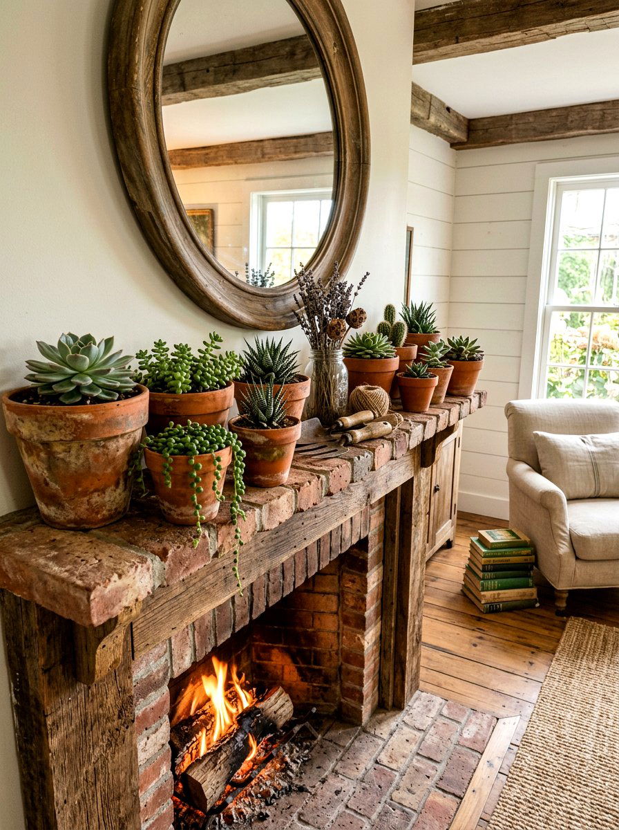 Terracotta Pot Mantel - 25 Spring Farmhouse Fireplace Ideas