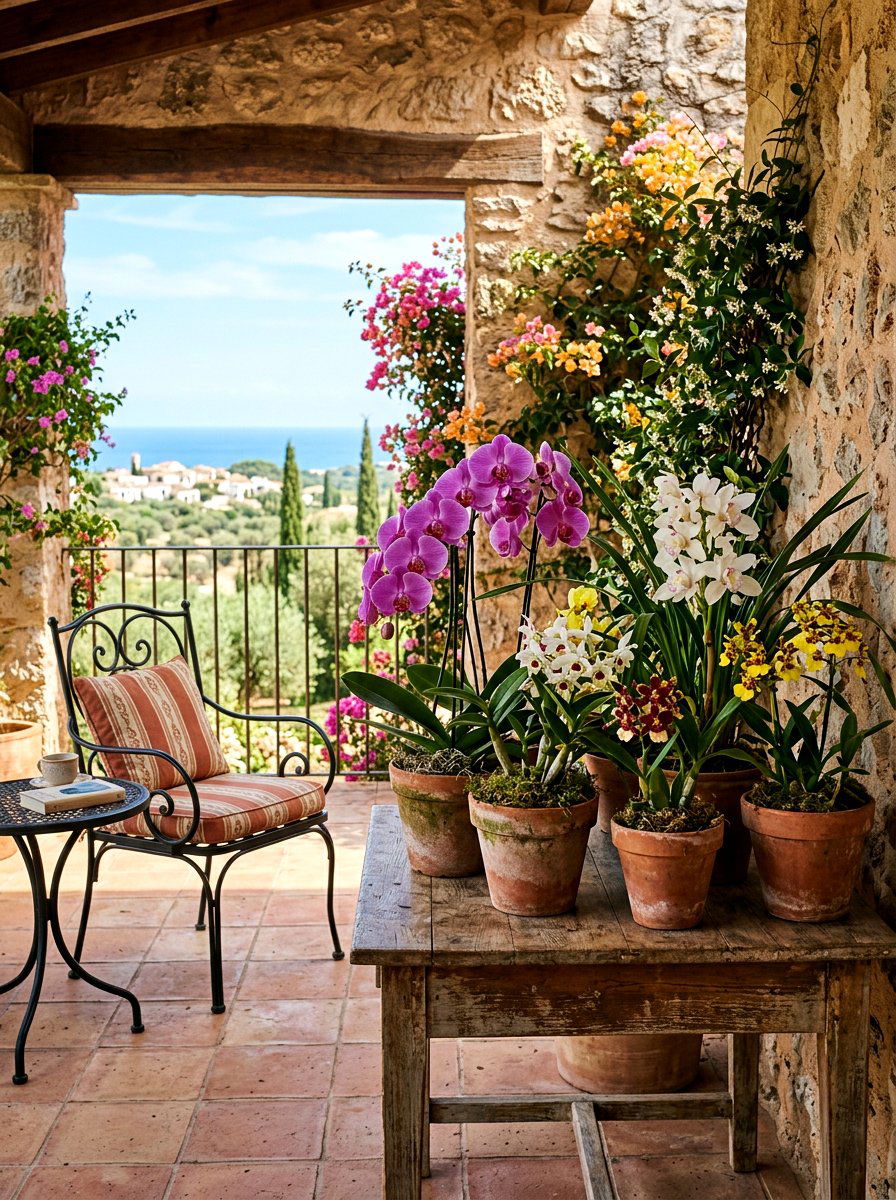 Terracotta Pot Orchid Grouping - 25 Spring Orchid Display Ideas