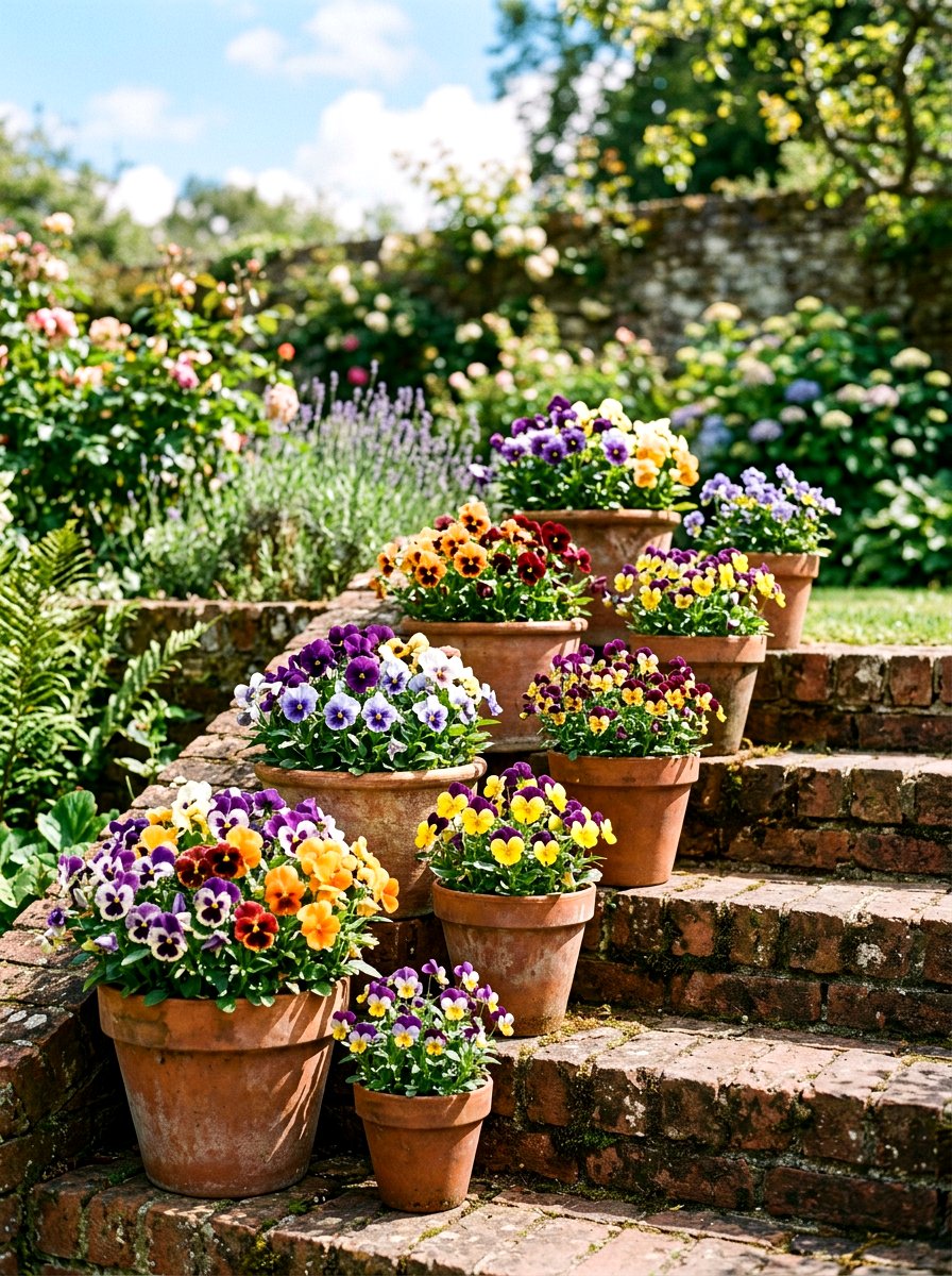 Terracotta Pot Pansy Arrangement - 25 Spring Pansy Planter Ideas