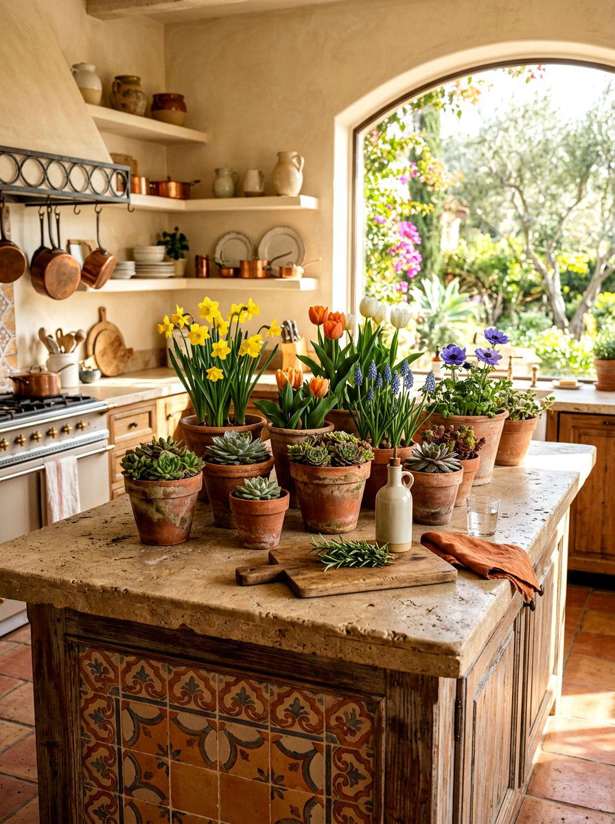 Terracotta Pot Spring Island Theme - 25 Spring Kitchen Island Decor Ideas