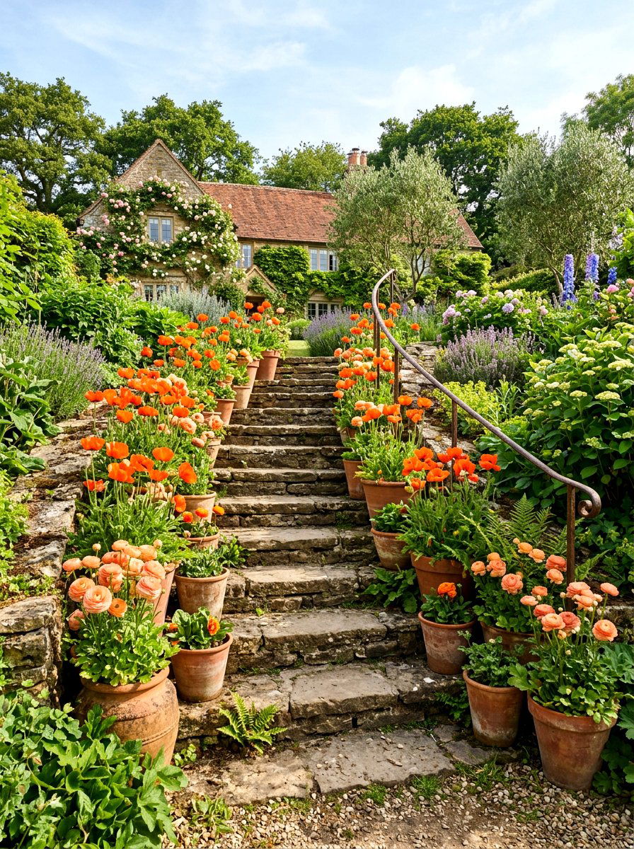 Terracotta Pot Staircase - 25 Spring Porch Step Decor Ideas
