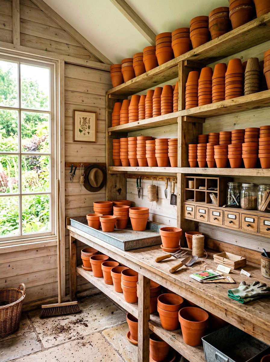 Terracotta Pot Storage - 25 Spring Potting Shed Decor Ideas