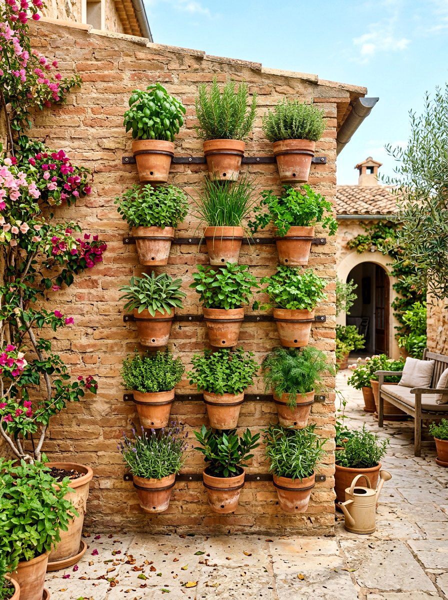 Terracotta Pot Wall Hanger - 25 Spring Brick Wall Decor Ideas