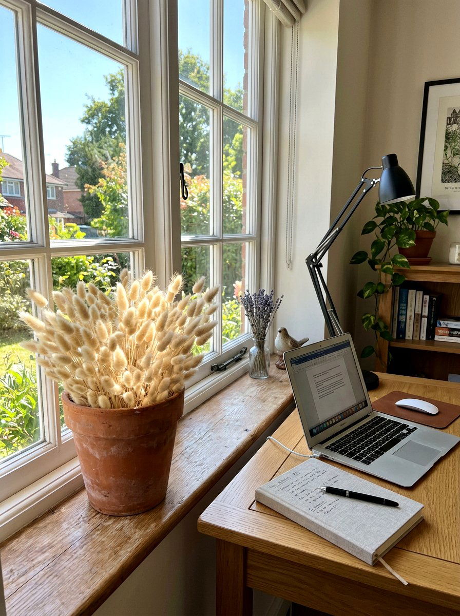 Terracotta Pot With Dried Bunny Tails - 25 Spring Dried Flower Arrangement Ideas