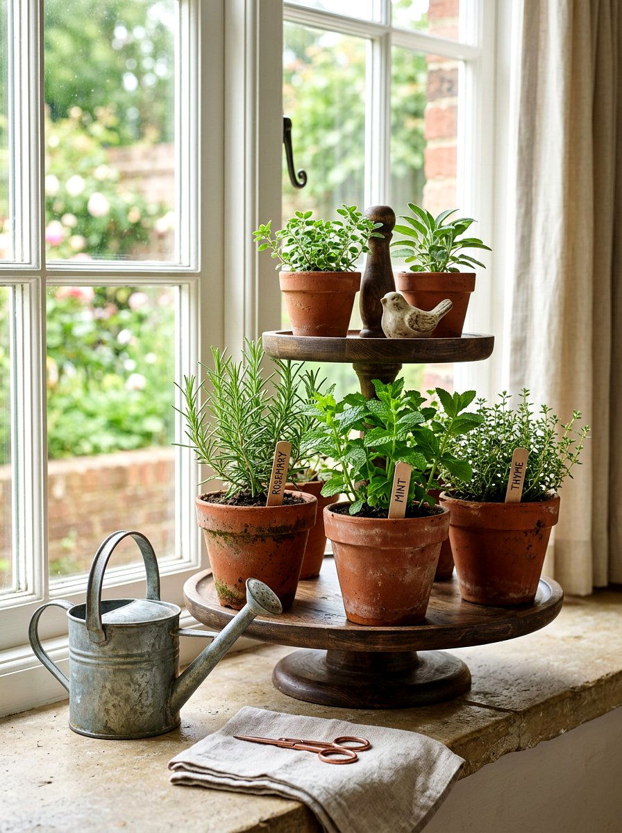 Terracotta Pots And Herbs - 25 Spring Cake Stand Decor Ideas