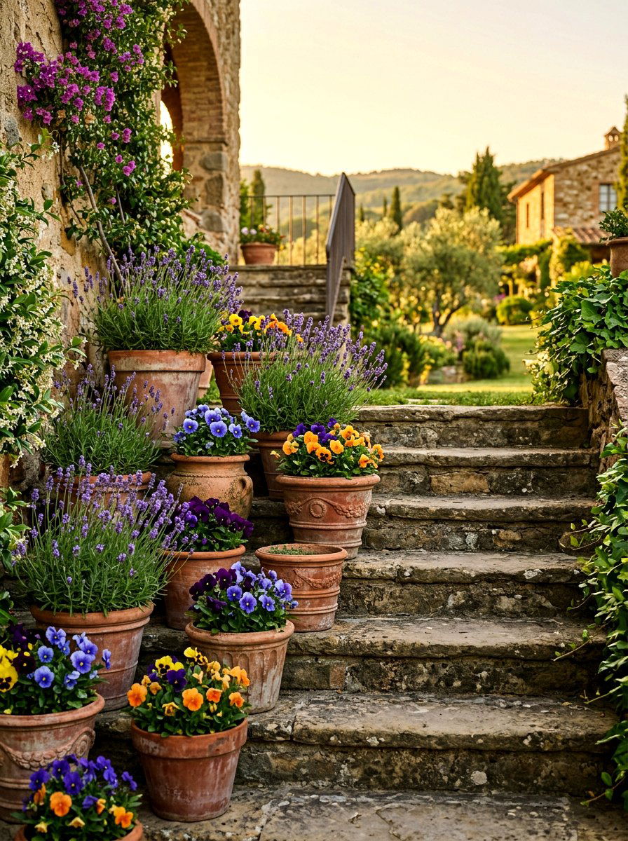 Terracotta Pots On Stairs - 25 Spring Outdoor Staircase Decor Ideas