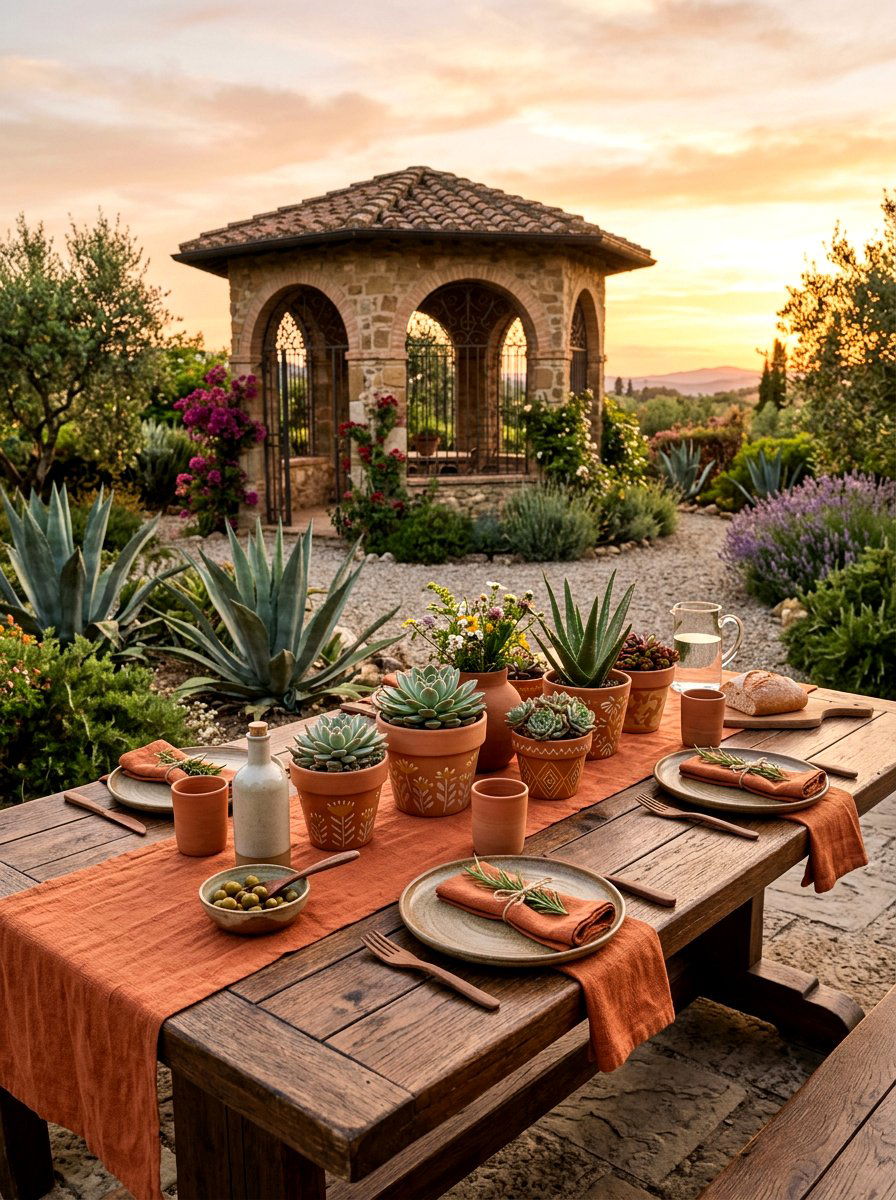 Terracotta Spring Table - 25 Spring Gazebo Table Decor Ideas