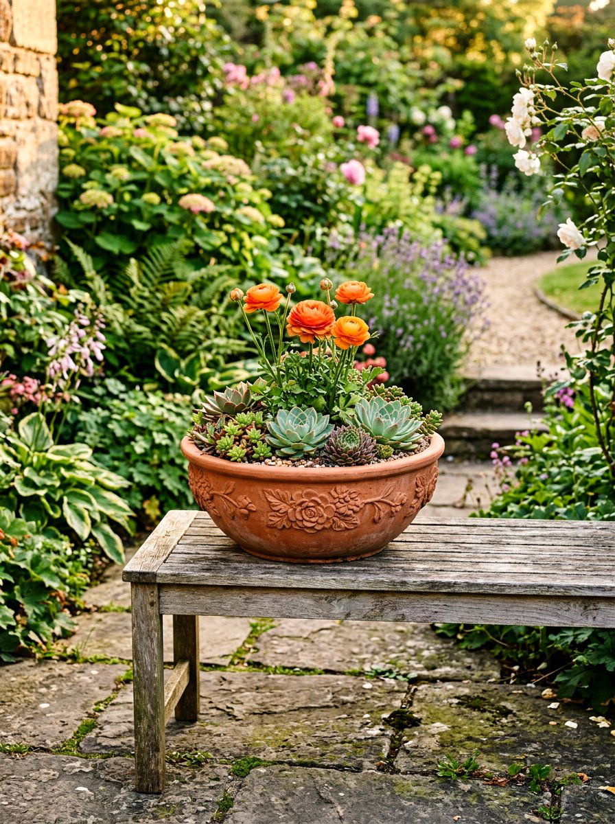 Terracotta Succulent Bloom Bowl - 25 Spring Flower Bowl Ideas