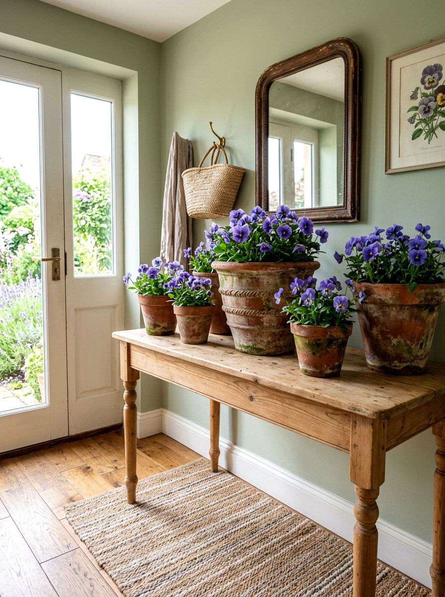 Terracotta flower pot - 25 Spring Hallway Table Decor Ideas
