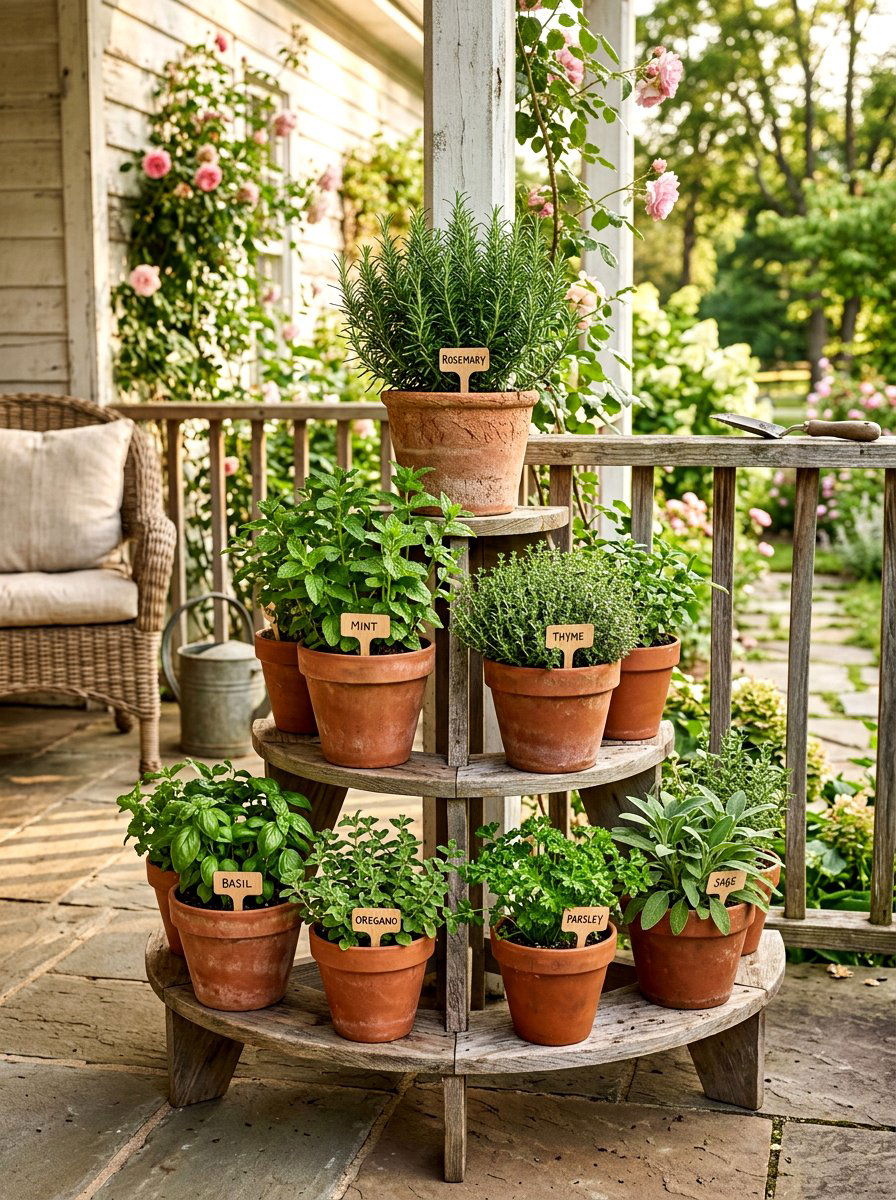 Terracotta herb garden containers - 25 Spring Porch Flower Pot Ideas