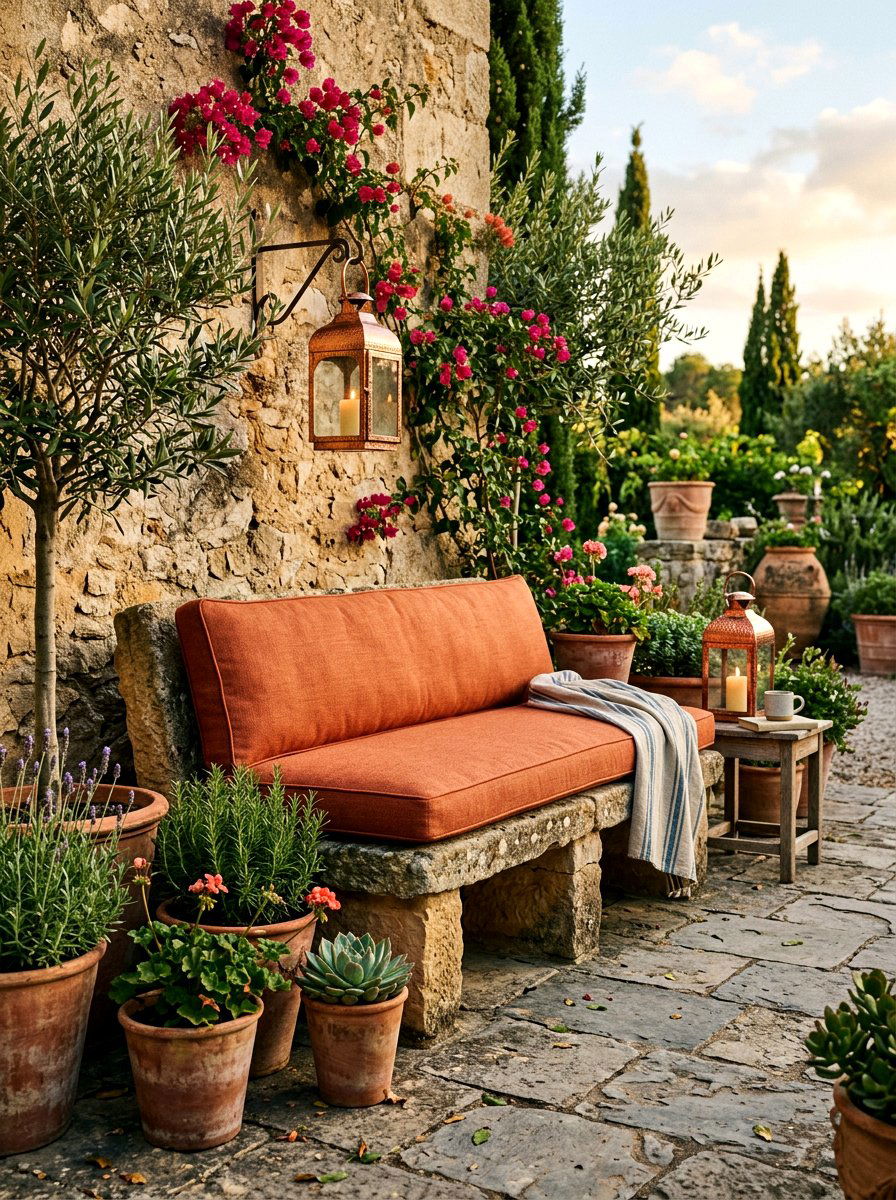 Terracotta outdoor bench cushion - 25 Spring Outdoor Cushion Ideas