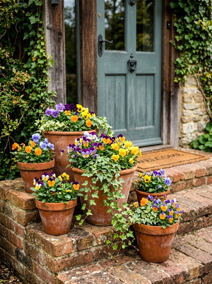 Terracotta pot cluster - 25 Spring Front Yard Decor Ideas