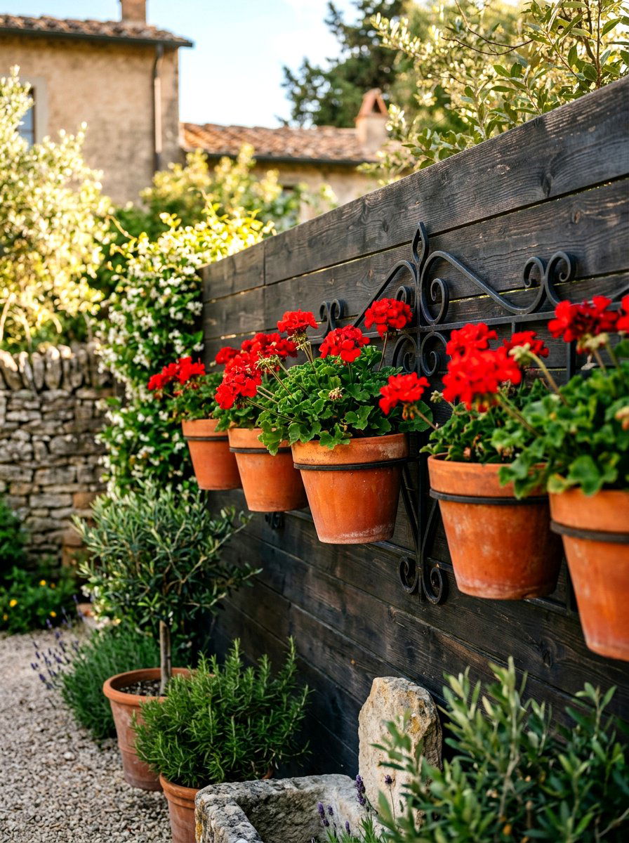 Terracotta pot fence hanger - 25 Spring Picket Fence Decor Ideas