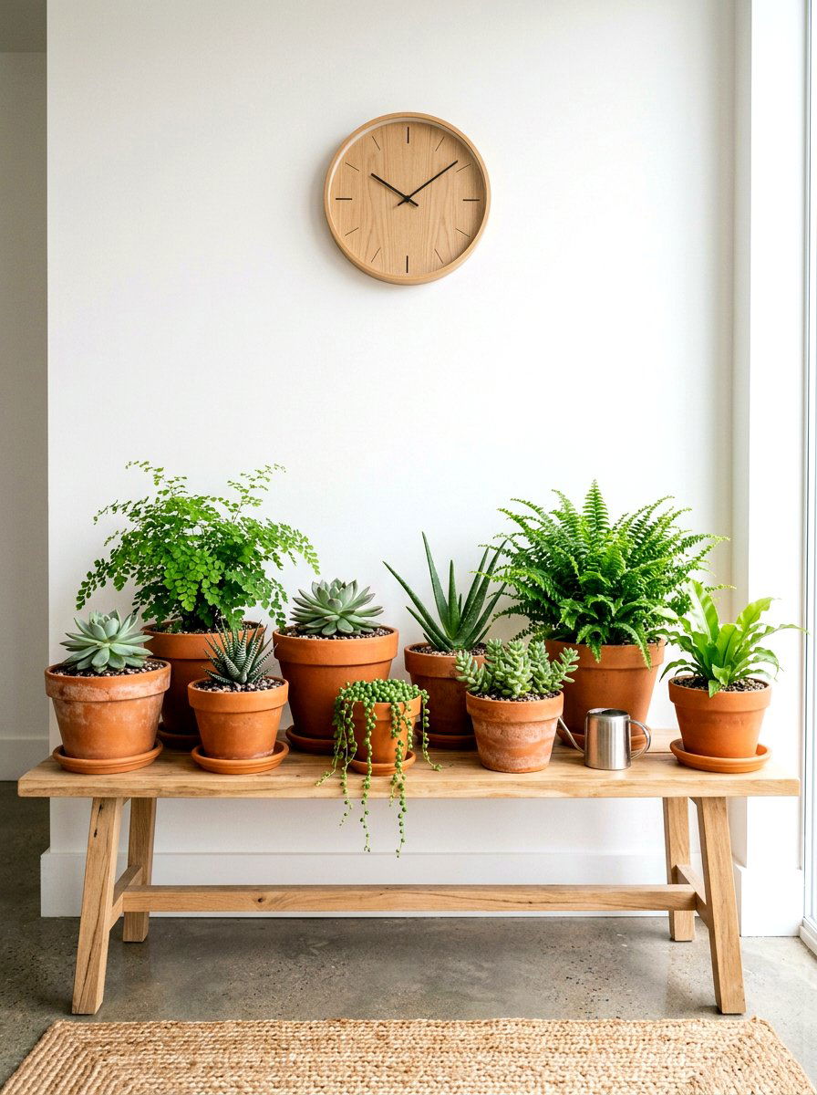 Terracotta pot indoor plant display - 25 Spring Japandi Decor Ideas