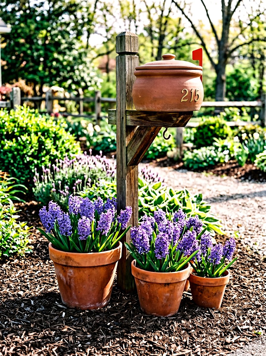 Terracotta pot mailbox display - 25 Spring Mailbox Planter Ideas