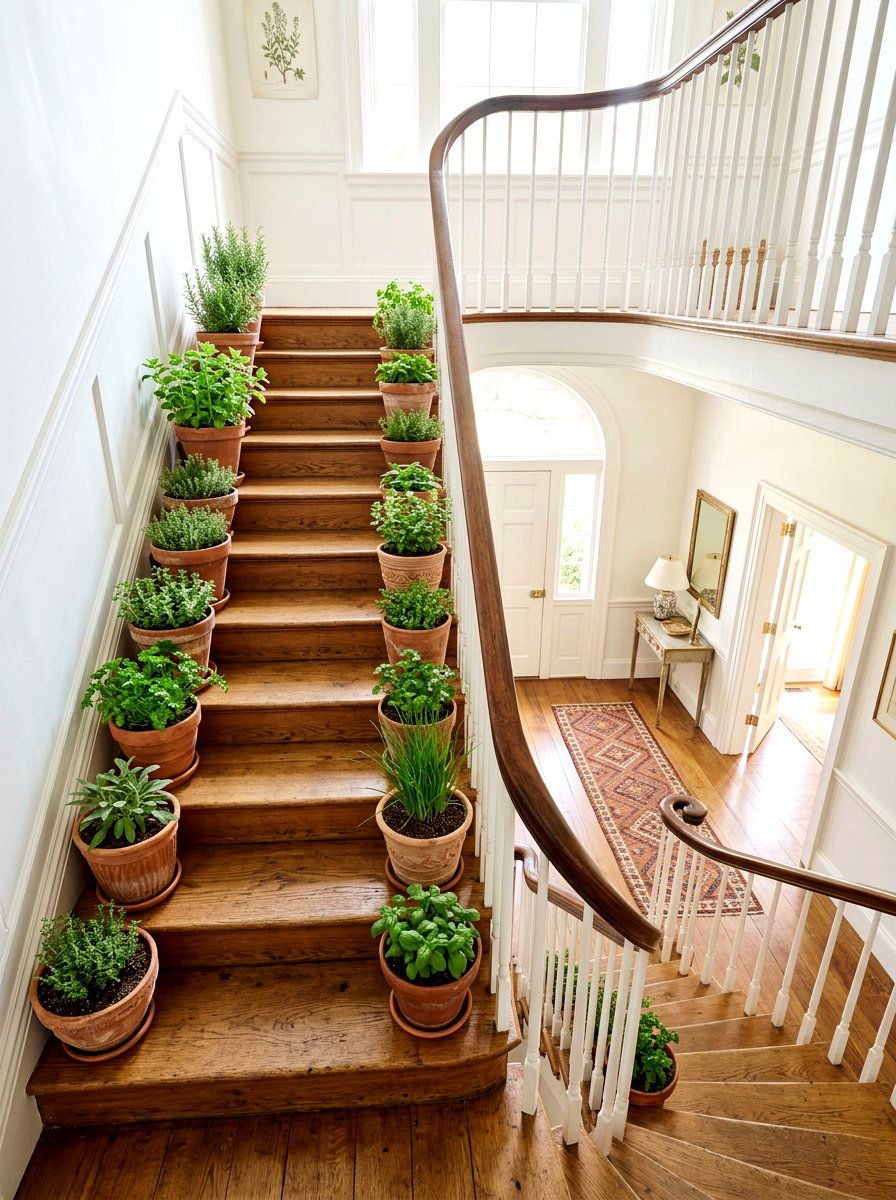 Terracotta pot spring herbs - 25 Spring Staircase Decor Ideas